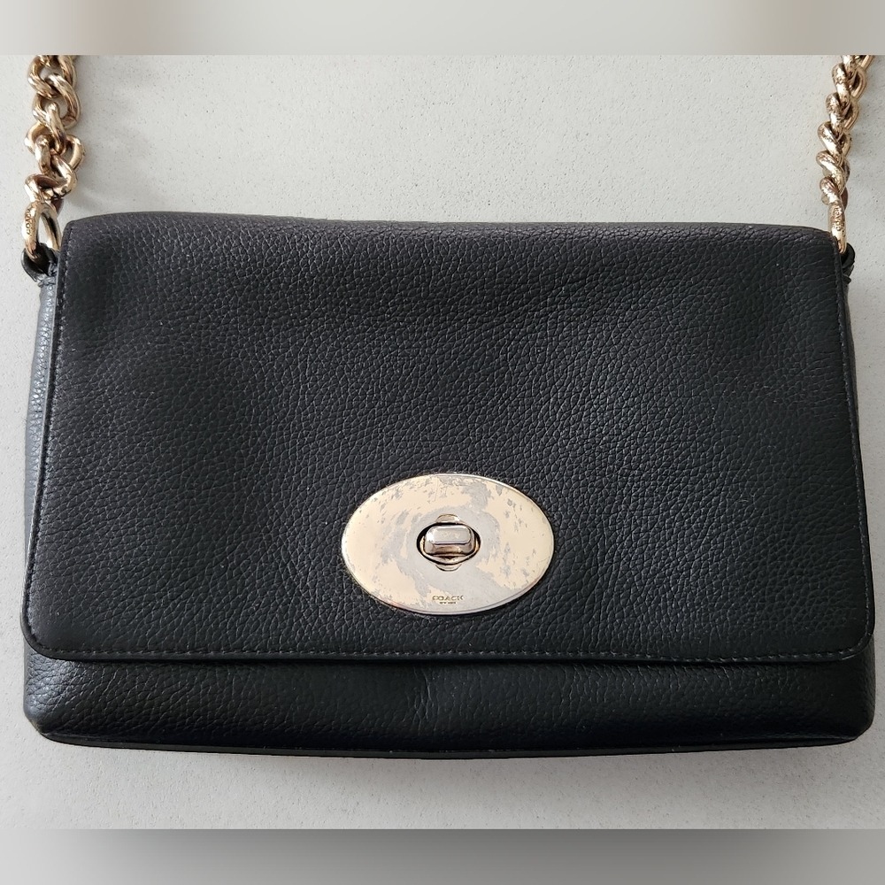 Coach Black Pebble Leather Crosstown Crossbody Bag with Gold Accents